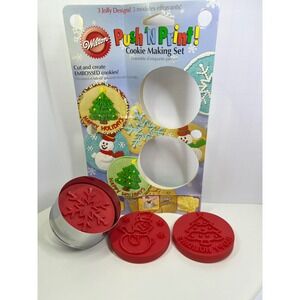 Wilton Push N Print Cookie Making Set Holiday Christmas Tree Snowman Snowflake